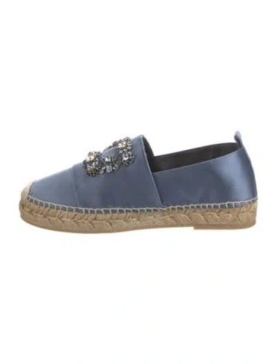 Pre-owned Roger Vivier Satin Crystal Embellishments Espadrilles W/ Tags In Blue