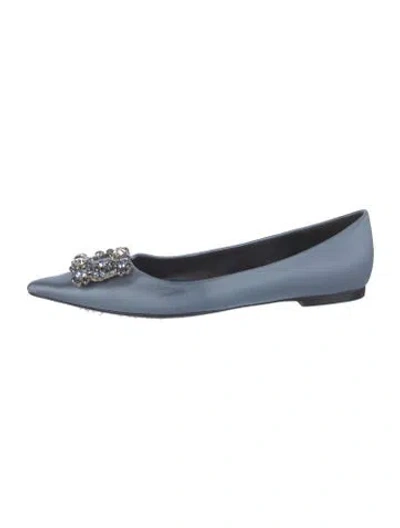 Pre-owned Roger Vivier Satin Crystal Embellishments Flats In Blue
