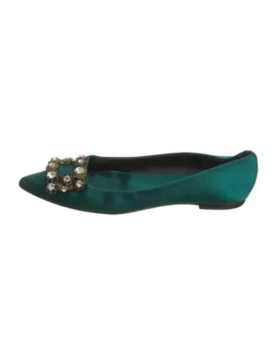 Pre-owned Roger Vivier Satin Crystal Embellishments Flats In Green