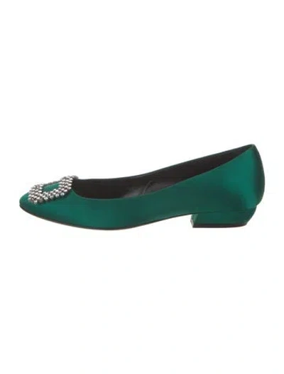 Pre-owned Roger Vivier Satin Crystal Embellishments Flats In Green