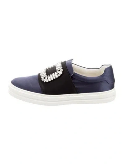Pre-owned Roger Vivier Satin Crystal Embellishments Loafers In Blue