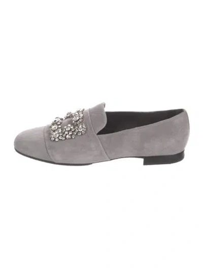 Pre-owned Roger Vivier Satin Crystal Embellishments Loafers In Grey