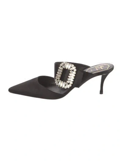 Pre-owned Roger Vivier Satin Crystal Embellishments Mules In Black