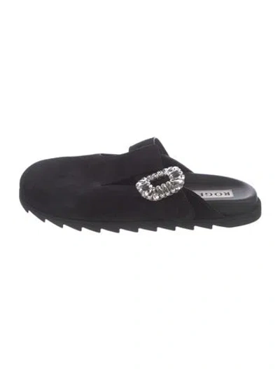 Pre-owned Roger Vivier Satin Crystal Embellishments Mules In Blue