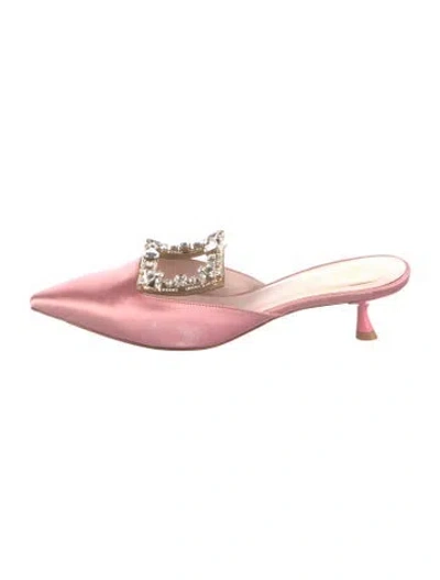 Pre-owned Roger Vivier Satin Crystal Embellishments Mules In Pink