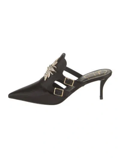 Pre-owned Roger Vivier Satin Crystal Embellishments Mules W/ Tags In Black