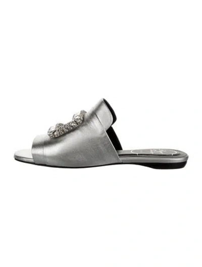Pre-owned Roger Vivier Satin Crystal Embellishments Mules W/ Tags In Metallic/silver