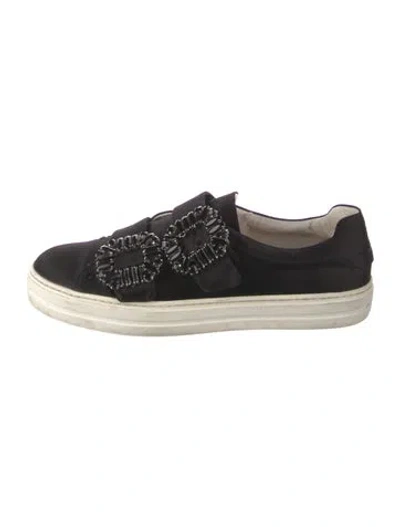 Pre-owned Roger Vivier Satin Crystal Embellishments Oxfords In Black