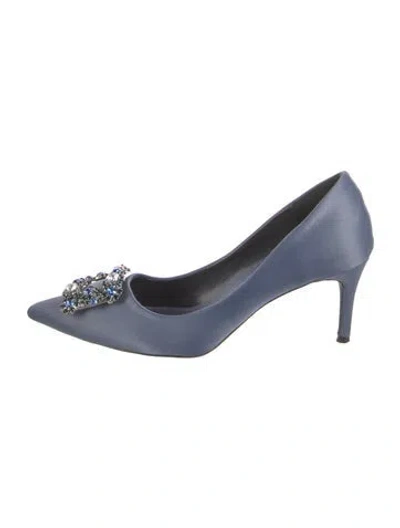 Pre-owned Roger Vivier Satin Crystal Embellishments Pumps In Blue