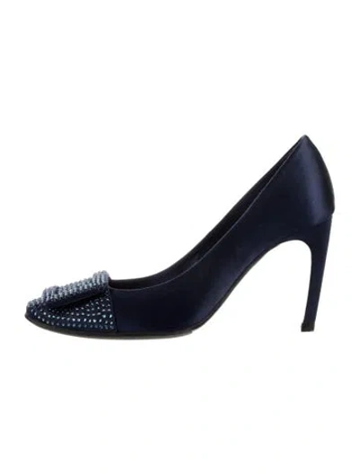 Pre-owned Roger Vivier Satin Crystal Embellishments Pumps In Blue