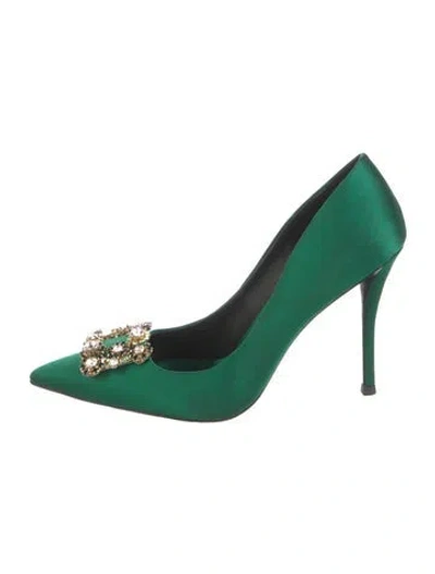 Pre-owned Roger Vivier Satin Crystal Embellishments Pumps In Green