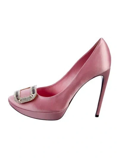 Pre-owned Roger Vivier Satin Crystal Embellishments Pumps In Pink