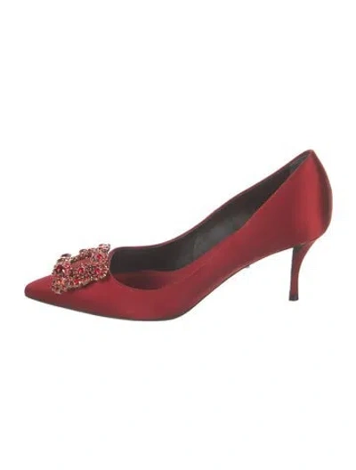 Pre-owned Roger Vivier Satin Crystal Embellishments Pumps In Red