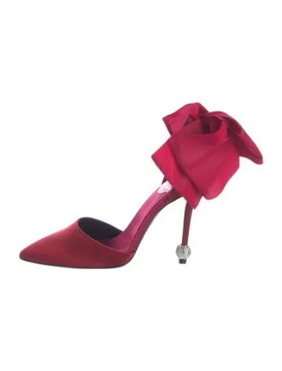 Pre-owned Roger Vivier Satin Crystal Embellishments Pumps In Red
