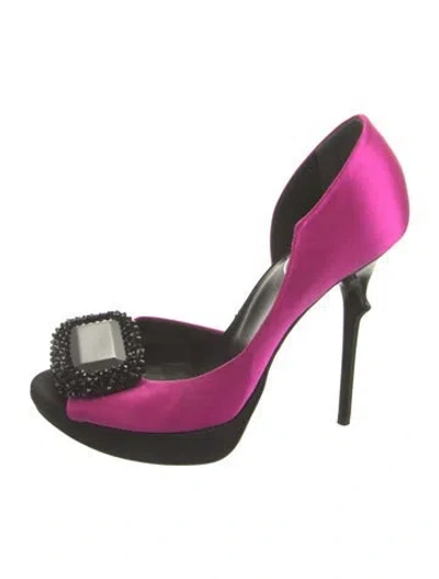 Pre-owned Roger Vivier Satin Crystal Embellishments Sandals In Purple