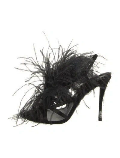 Pre-owned Roger Vivier Satin Crystal Embellishments Slides In Black