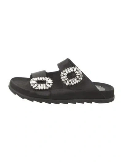 Pre-owned Roger Vivier Satin Crystal Embellishments Slides In Black