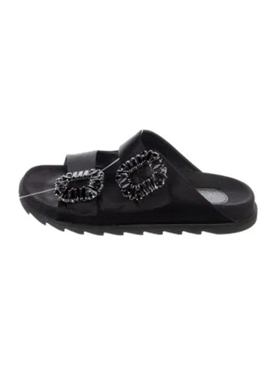 Pre-owned Roger Vivier Satin Crystal Embellishments Slides In Black