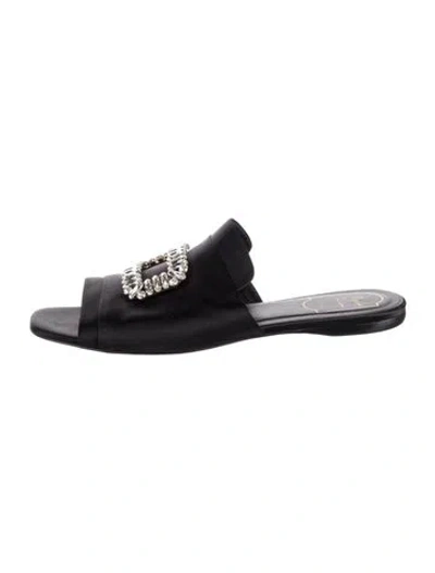 Pre-owned Roger Vivier Satin Crystal Embellishments Slides In Black