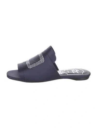 Pre-owned Roger Vivier Satin Crystal Embellishments Slides In Blue