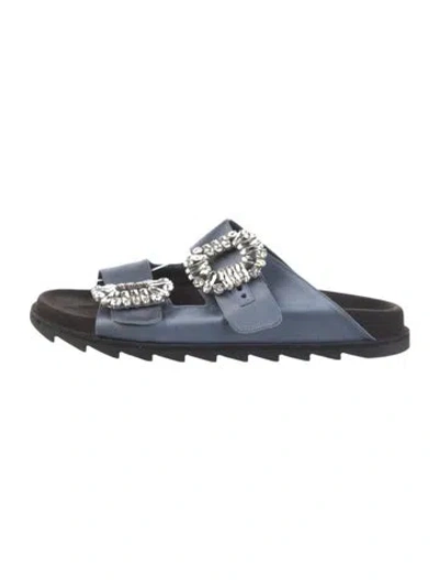 Pre-owned Roger Vivier Satin Crystal Embellishments Slides In Blue