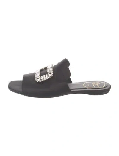 Pre-owned Roger Vivier Satin Crystal Embellishments Slides In Gray