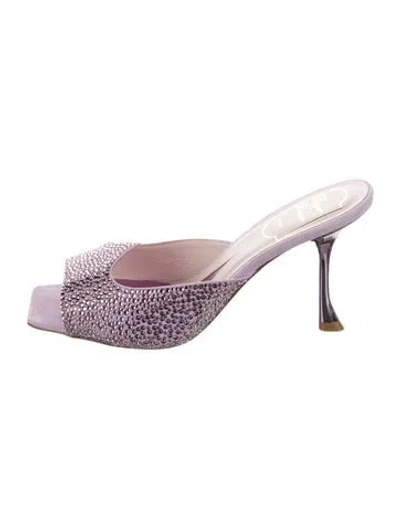 Pre-owned Roger Vivier Satin Crystal Embellishments Slides In Purple