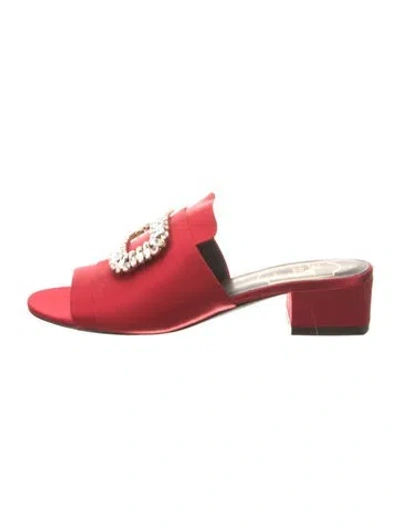 Pre-owned Roger Vivier Satin Crystal Embellishments Slides In Red