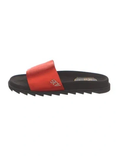 Pre-owned Roger Vivier Satin Crystal Embellishments Slides In Red