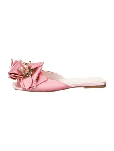 Pre-owned Roger Vivier Satin Crystal Embellishments Slides W/ Tags In Pink