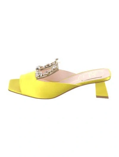 Pre-owned Roger Vivier Satin Crystal Embellishments Slides W/ Tags In Yellow