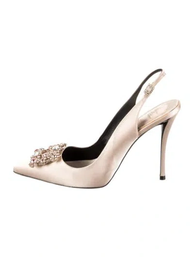 Pre-owned Roger Vivier Satin Crystal Embellishments Slingback Pumps In Neutrals