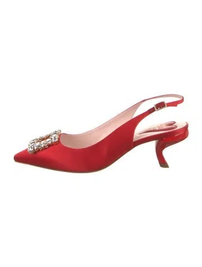 Pre-owned Roger Vivier Satin Crystal Embellishments Slingback Pumps In Red