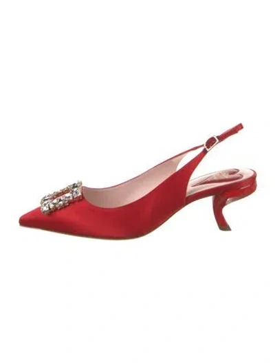 Pre-owned Roger Vivier Satin Crystal Embellishments Slingback Pumps In Red