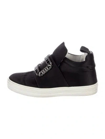 Pre-owned Roger Vivier Satin Crystal Embellishments Sneakers In Black