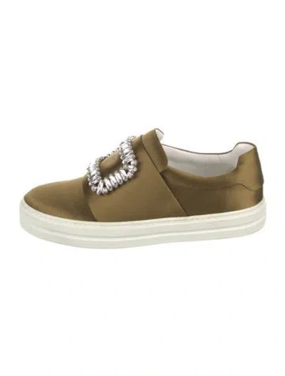 Pre-owned Roger Vivier Satin Crystal Embellishments Sneakers In Green