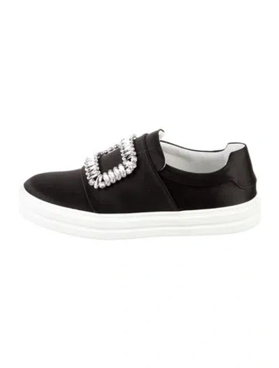 Pre-owned Roger Vivier Satin Crystal Embellishments Sneakers W/ Tags In Black
