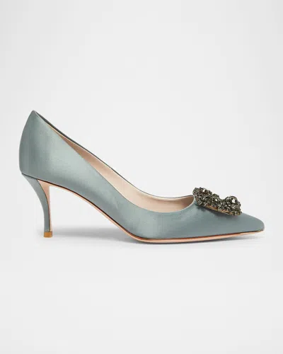 ROGER VIVIER SATIN CRYSTAL FLOWERS BUCKLE PUMPS
