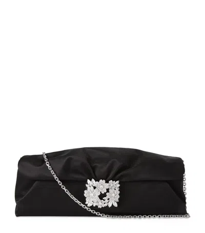 Roger Vivier Satin Efflorescence Clutch Bag In Black