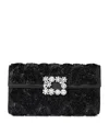Roger Vivier Envelope Flap Rose Flower Buckle Shoulder Bag In Black