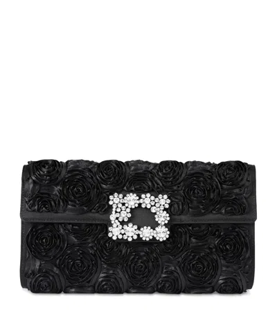 Roger Vivier Satin Efflorescence Clutch Bag In Black