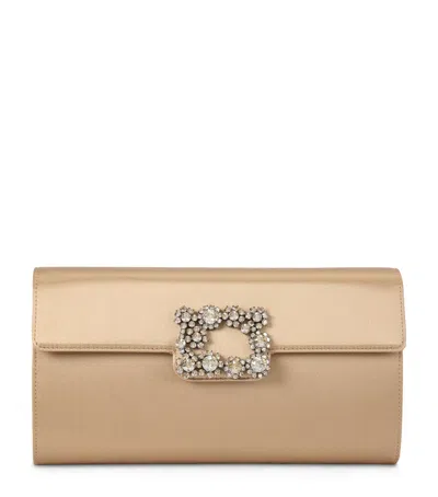 Roger Vivier Satin Efflorescence Envelope Clutch Bag In Beige