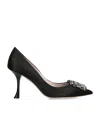 Roger Vivier Satin Embellished Rv Bouquet Strass Buckle Pumps 85 In Black