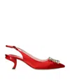 Roger Vivier Virgule Strass Buckle Slingback Pumps In Satin In Red