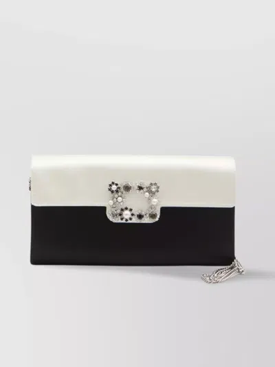 Roger Vivier Satin Envelope Flap Flower Buckle Clutch