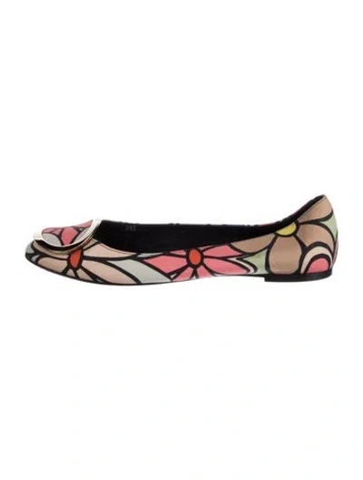 Pre-owned Roger Vivier Satin Floral Print Flats In Pink