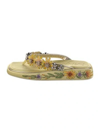 Pre-owned Roger Vivier Satin Floral Print Slides W/ Tags In Yellow