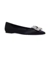 Roger Vivier Crystal-embellished Satin Point-toe Flats In Black