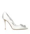 Roger Vivier 100 Flower Strass Buckle Pumps In Satin In White