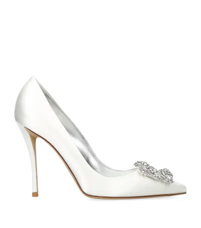 Roger Vivier Satin Flower Strass Buckle Pumps 100 In White